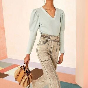 Ulla Johnson Jude Sage Green Puff Sleeve Pullover Sweatshirt S